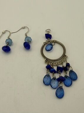 Blue Teardrop Dangle Pendant and Matching Earrings